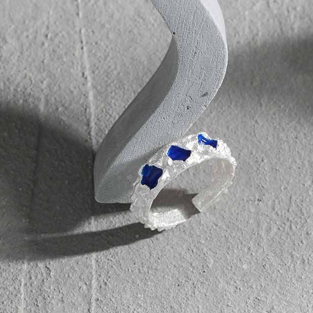 Irregular Geometry Blue CZ 925 Sterling Silver Adjustable Ring