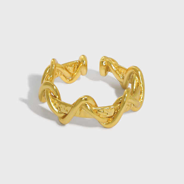 Party Double Layer Twisted Wave 925 Sterling Silver Adjustable Ring
