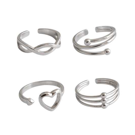 Simple Cross Hollow Heart 925 Sterling Silver Adjustable Ring