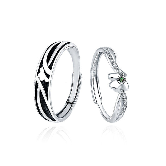 New Lucky Four Leaf Clover CZ 925 Sterling Silver Adjustable Promise Ring
